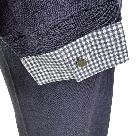 St. John Wool Mixed Media Sweater Tunic Blouse Combo Navy Size P or XS - Picture 6 of 10